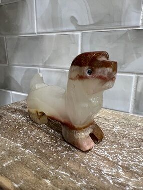 Vintage Onyx Dog Figurine Dachshund Stone Carving Marble